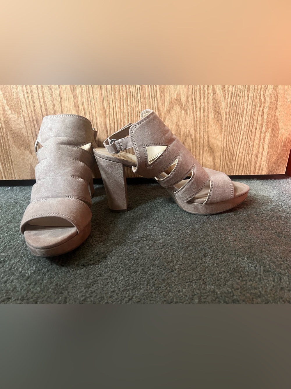 Naturalizer Taupe Suede Cutout Block Heel Sandals